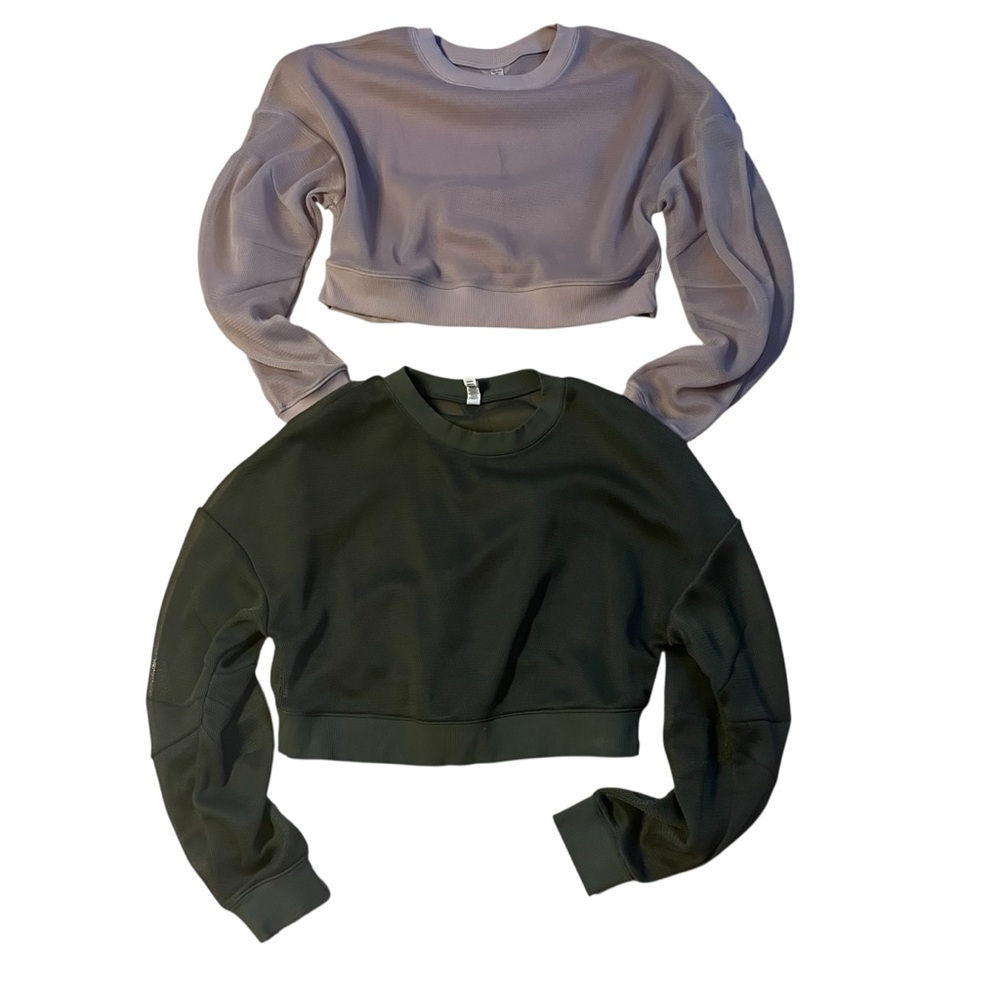 ALO Yoga Women's Mesh Long Sleeve Cropped Sweatshirt Top lot of 2 Green Beige M